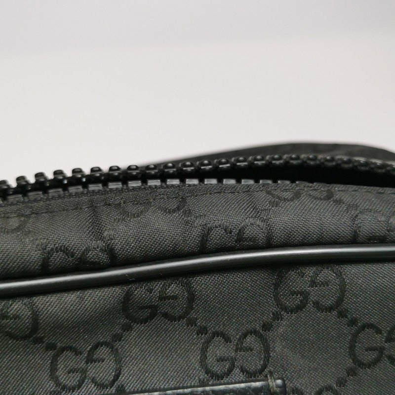 Gucci牛皮尼龍布純色雙G老花皮標字母Logo腰包胸包-17