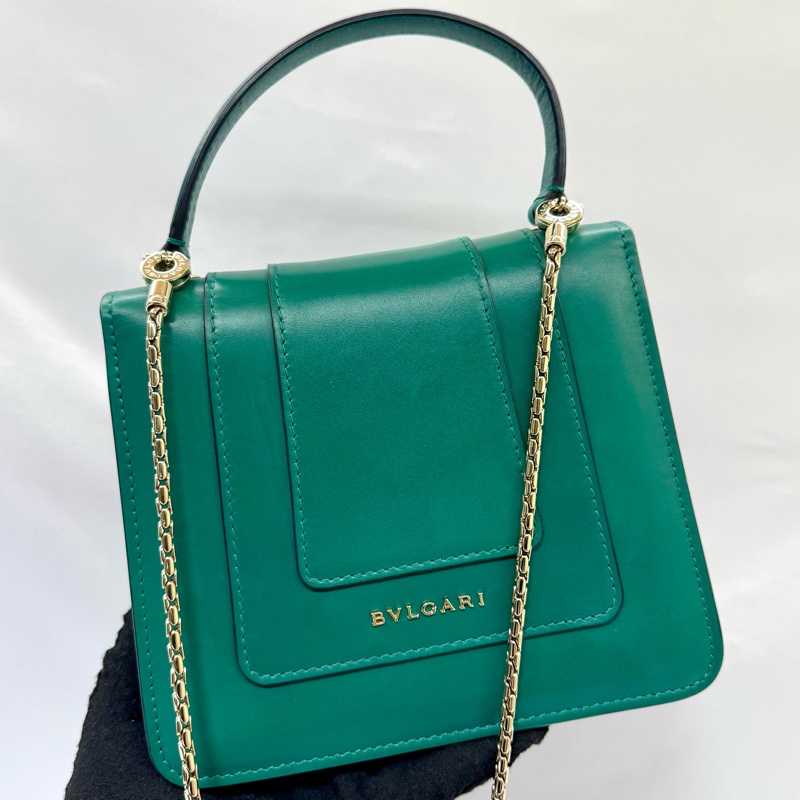 BVLGARI 寶格麗蛇頭系列附鏡手提／肩背兩用包 綠色-1