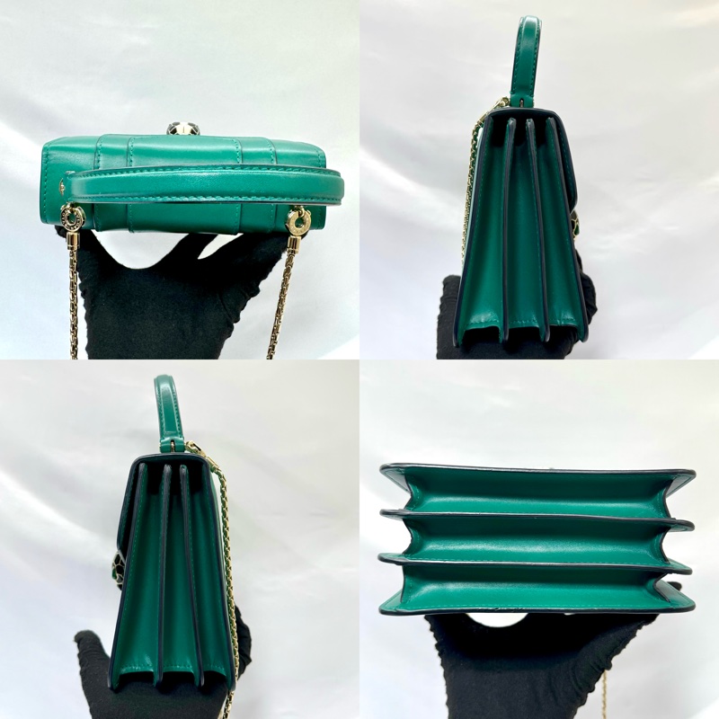 BVLGARI 寶格麗蛇頭系列附鏡手提／肩背兩用包 綠色-2