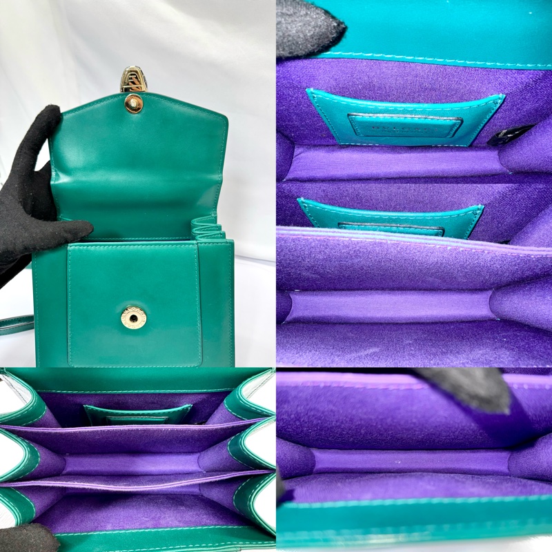 BVLGARI 寶格麗蛇頭系列附鏡手提／肩背兩用包 綠色-4