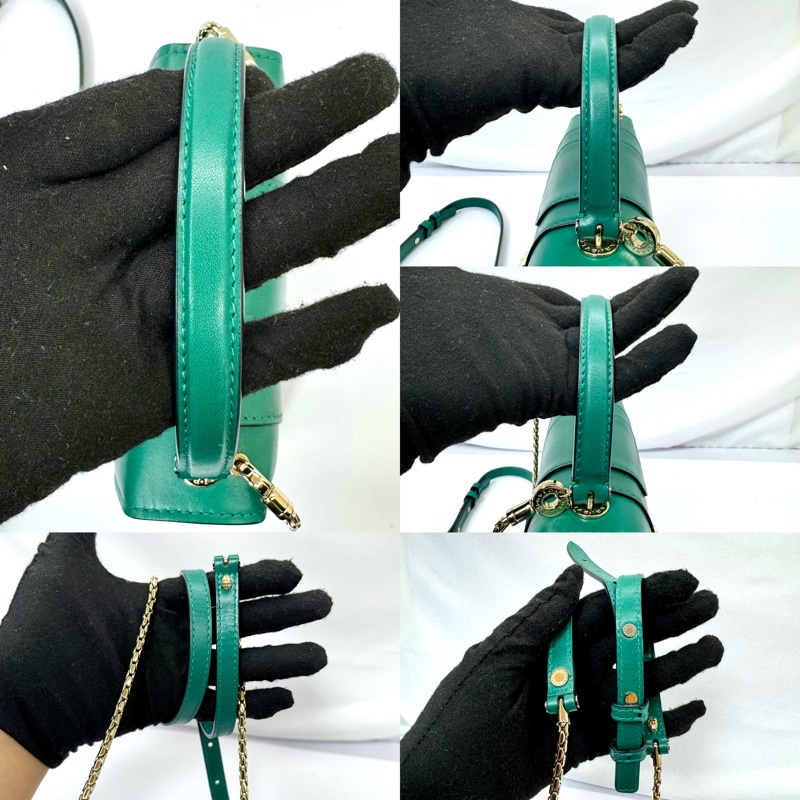 BVLGARI 寶格麗蛇頭系列附鏡手提／肩背兩用包 綠色-5