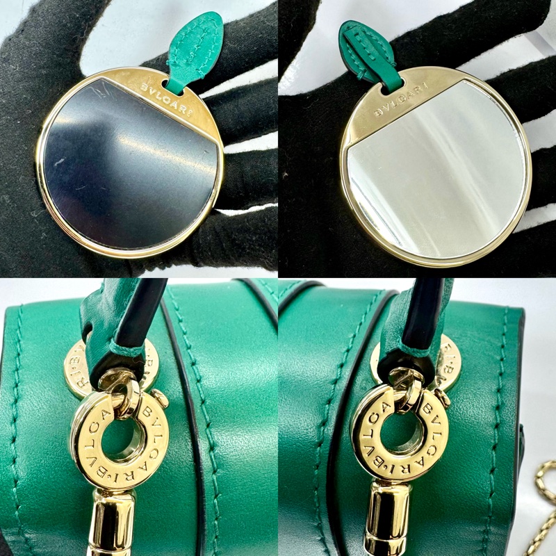 BVLGARI 寶格麗蛇頭系列附鏡手提／肩背兩用包 綠色-6