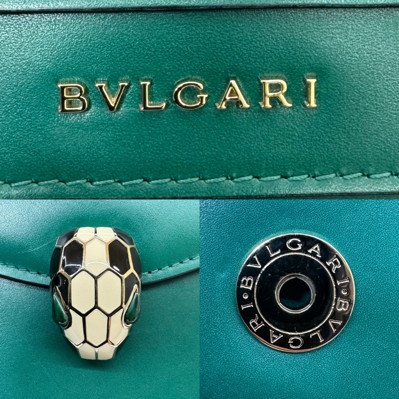 BVLGARI 寶格麗蛇頭系列附鏡手提／肩背兩用包 綠色-7
