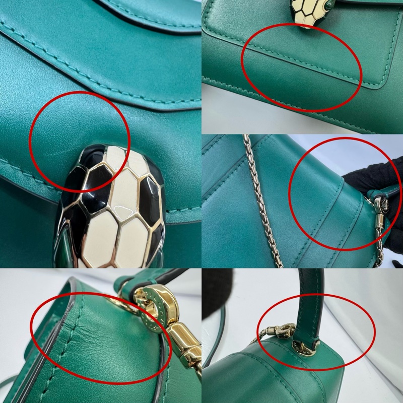 BVLGARI 寶格麗蛇頭系列附鏡手提／肩背兩用包 綠色-8