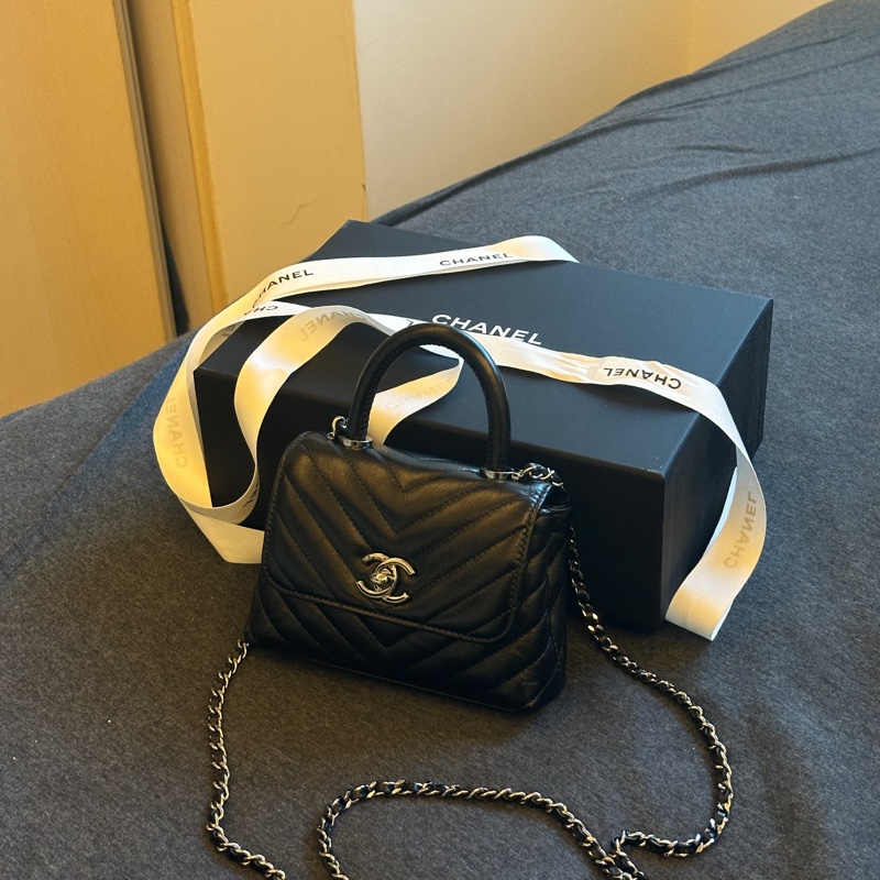 Chanel Coco Handle Nano V紋 黑銀-0