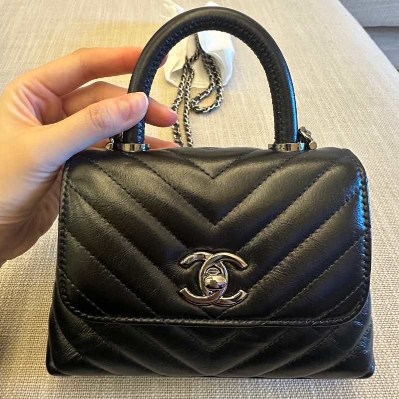 Chanel Coco Handle Nano V紋 黑銀-1