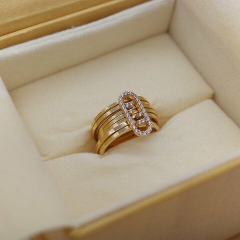 Fendi 芬迪 O'Lock 黃金色 白色水鑽 戒指