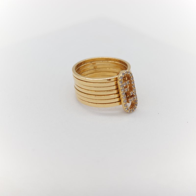 Fendi 芬迪 O'Lock 黃金色 白色水鑽 戒指-2