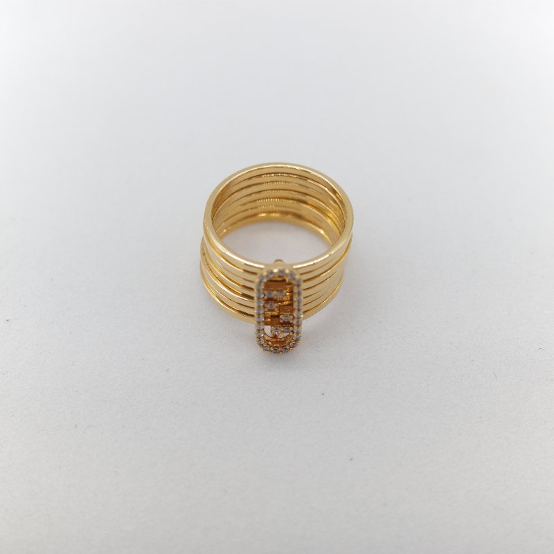 Fendi 芬迪 O'Lock 黃金色 白色水鑽 戒指-3