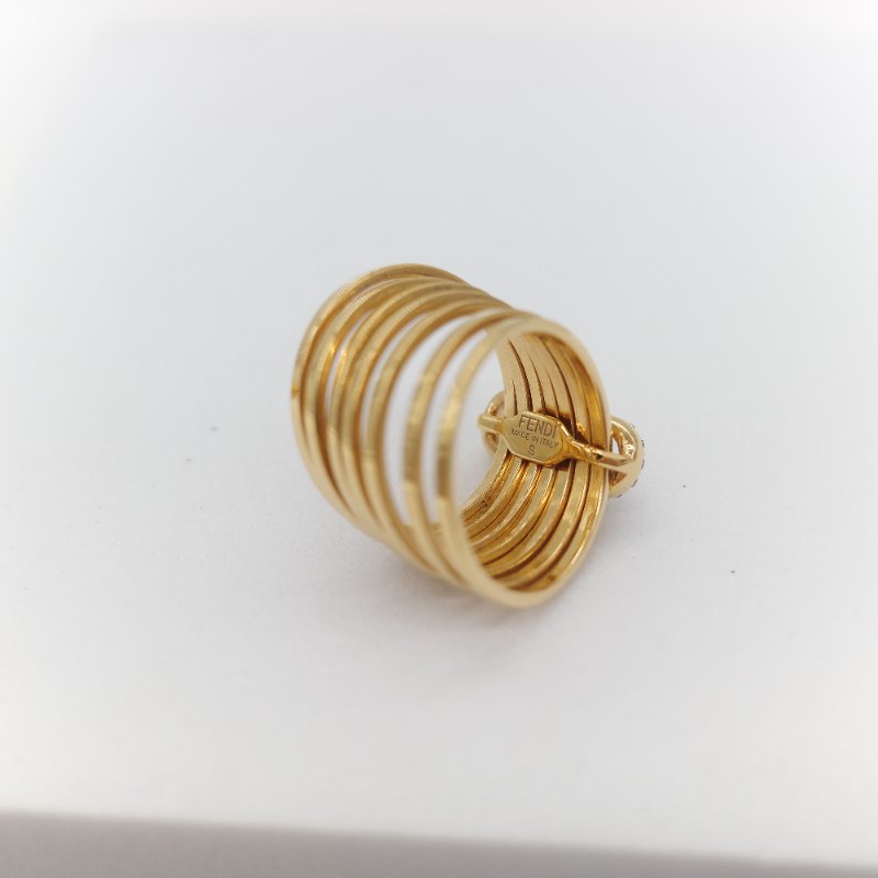 Fendi 芬迪 O'Lock 黃金色 白色水鑽 戒指-4