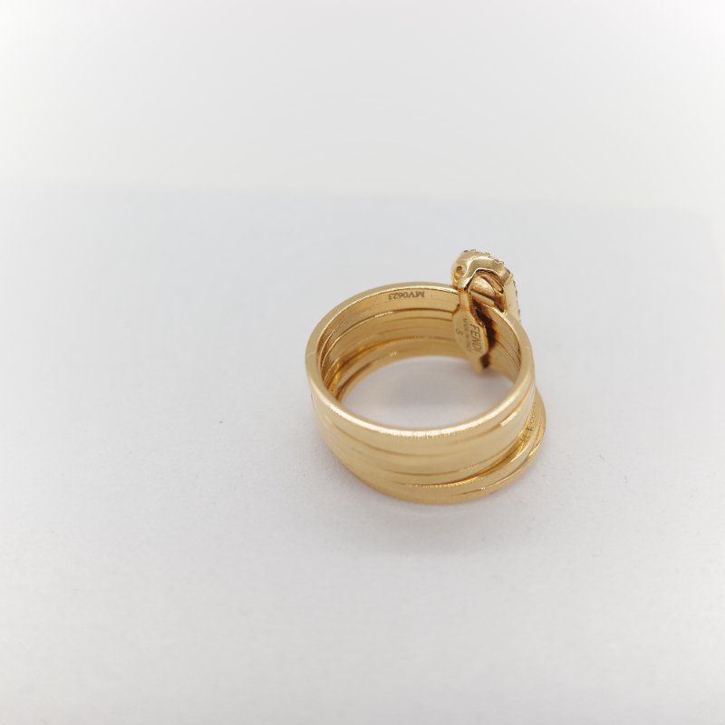 Fendi 芬迪 O'Lock 黃金色 白色水鑽 戒指-5