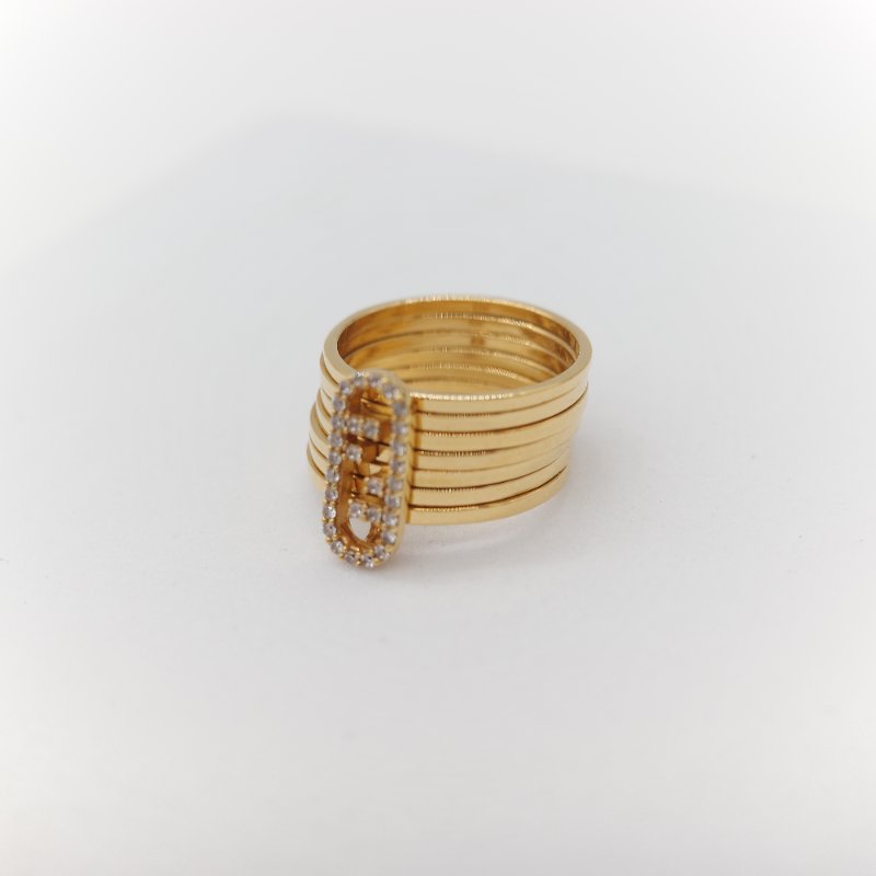 Fendi 芬迪 O'Lock 黃金色 白色水鑽 戒指-6