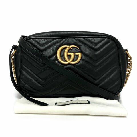 ☆Gucci古馳 Marmont Black Calfskin Cross-body Bag 447632 黑色小牛皮斜背袋 447632 -267001927