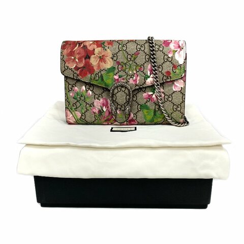 ☆Gucci古馳 Dionysus Brown, Pink Coated Canvas GG Monogram Flower Wallet On Chain 401231 啡色, 粉紅色塗層帆布GG 花紋花花鏈條銀包401231 -267002363