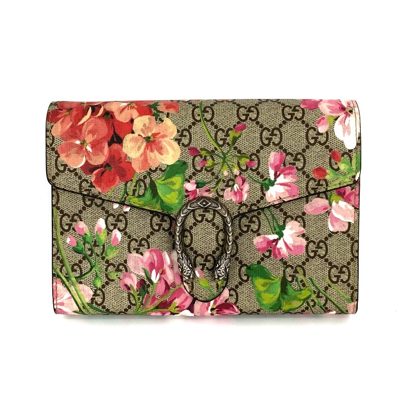 ☆Gucci古馳 Dionysus Brown, Pink Coated Canvas GG Monogram Flower Wallet On Chain 401231 啡色, 粉紅色塗層帆布GG 花紋花花鏈條銀包401231 -267002363-1