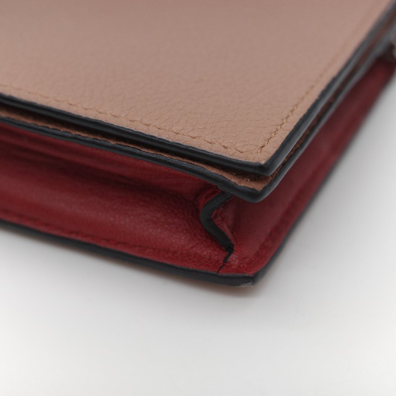 Loewe 羅威 雙色拼接 米色 粉藍色 小牛皮金屬鍊 翻蓋皮夾 斜背包 鏈條包 單肩包 （鏈條可以拆卸）-7