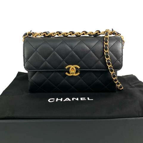 △ Chanel 香奈兒 Black Calfskin Gold Tone Metal Single Flap Chain Shoulder Bag AS3227 黑色小牛皮金色金屬鎖鏈肩背袋 - 267003454