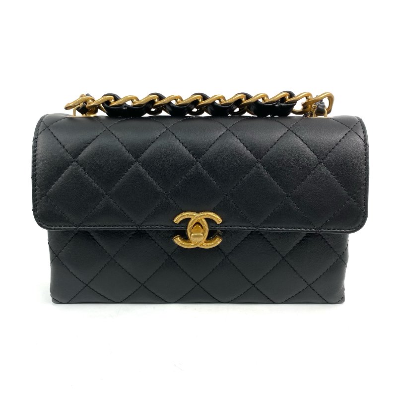 △ Chanel 香奈兒 Black Calfskin Gold Tone Metal Single Flap Chain Shoulder Bag AS3227 黑色小牛皮金色金屬鎖鏈肩背袋 - 267003454-1
