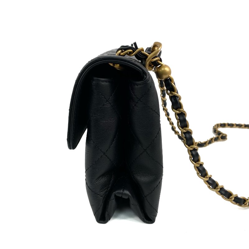 △ Chanel 香奈兒 Black Calfskin Gold Tone Metal Single Flap Chain Shoulder Bag AS3227 黑色小牛皮金色金屬鎖鏈肩背袋 - 267003454-3