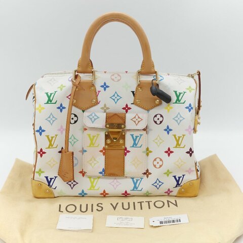 （限量保存款♥️日本同款已經 12 萬了）Louis Vuitton X 村上隆 路易威登 Speedy30 白三彩 經典花紋 手提包 枕頭包