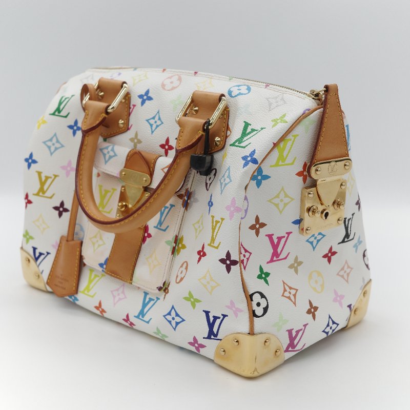 （限量保存款♥️日本同款已經 12 萬了）Louis Vuitton X 村上隆 路易威登 Speedy30 白三彩 經典花紋 手提包 枕頭包-2