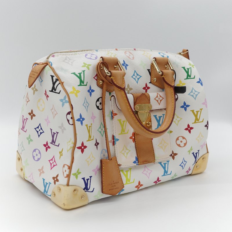 （限量保存款♥️日本同款已經 12 萬了）Louis Vuitton X 村上隆 路易威登 Speedy30 白三彩 經典花紋 手提包 枕頭包-3