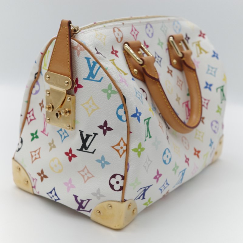 （限量保存款♥️日本同款已經 12 萬了）Louis Vuitton X 村上隆 路易威登 Speedy30 白三彩 經典花紋 手提包 枕頭包-4
