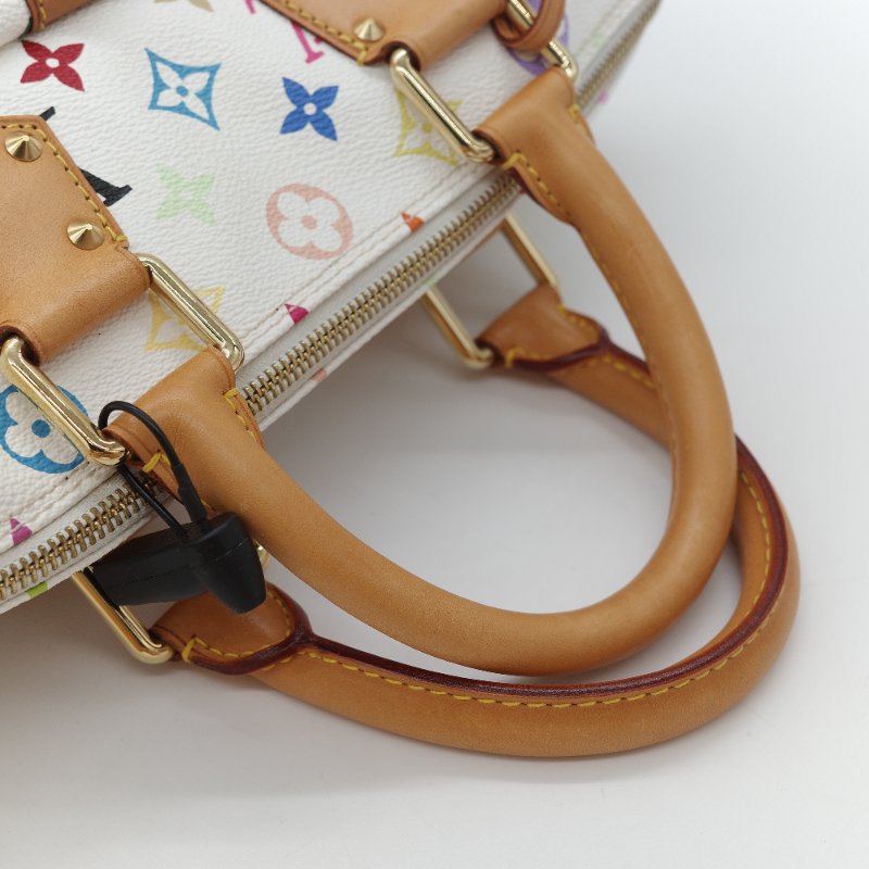 （限量保存款♥️日本同款已經 12 萬了）Louis Vuitton X 村上隆 路易威登 Speedy30 白三彩 經典花紋 手提包 枕頭包-8