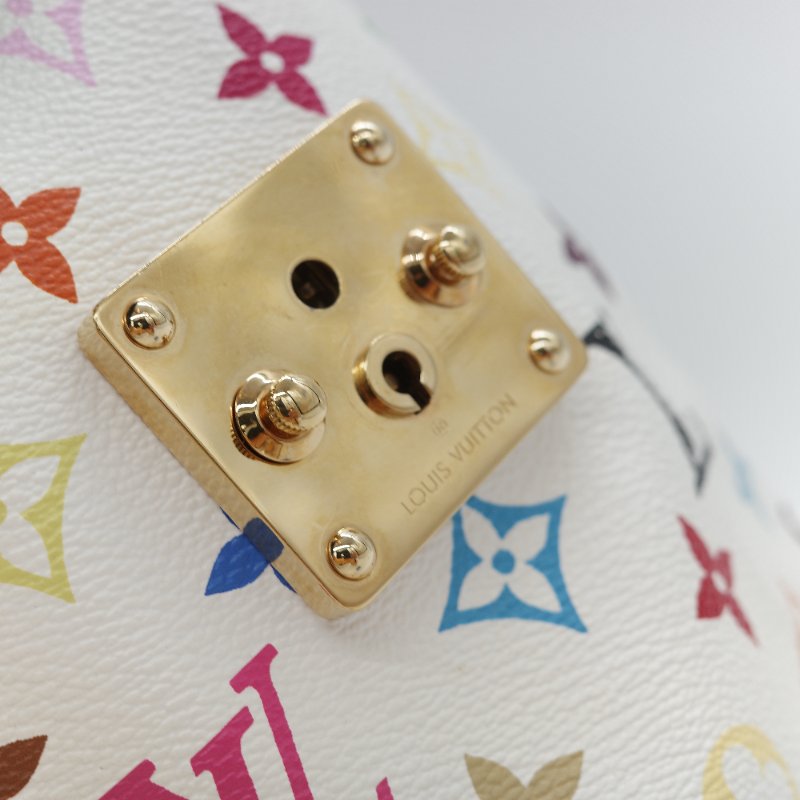 （限量保存款♥️日本同款已經 12 萬了）Louis Vuitton X 村上隆 路易威登 Speedy30 白三彩 經典花紋 手提包 枕頭包-12