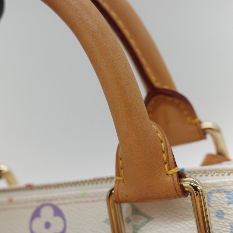 （限量保存款♥️日本同款已經 12 萬了）Louis Vuitton X 村上隆 路易威登 Speedy30 白三彩 經典花紋 手提包 枕頭包-34