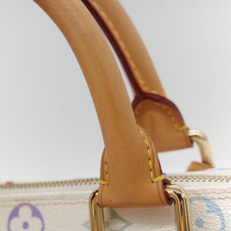 （限量保存款♥️日本同款已經 12 萬了）Louis Vuitton X 村上隆 路易威登 Speedy30 白三彩 經典花紋 手提包 枕頭包-35