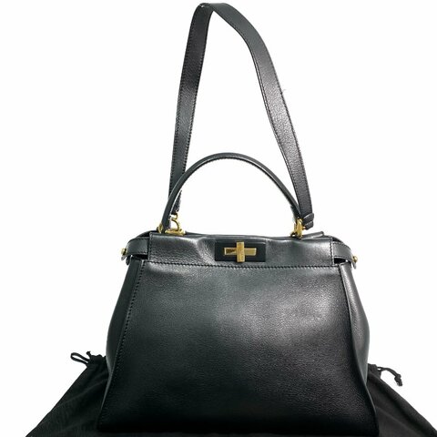 △ Fendi 芬迪 Black Calfskin Peekaboo 2 Way Bag 黑色小牛皮兩用袋 - 267003465