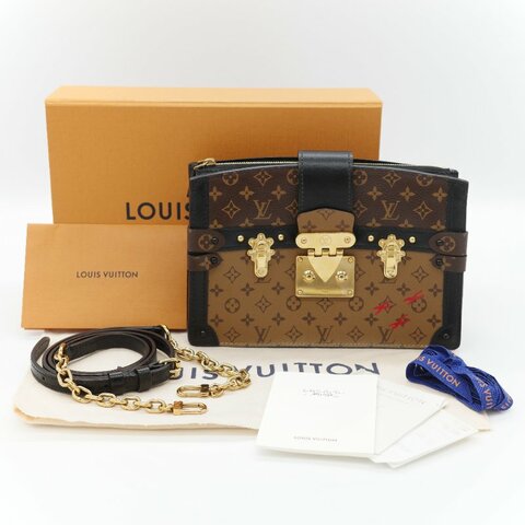 （配件超級全♥️全網最低）Louis Vuitton 路易威登 Monogram Reverse Trunk Clutch 棕色 拼色 金扣 肩背袋