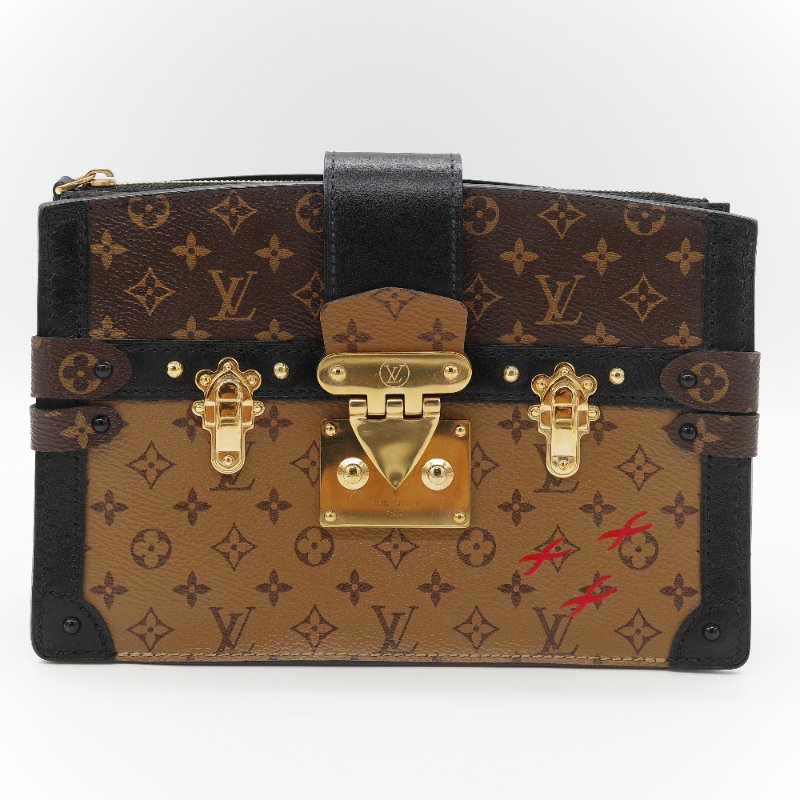 （配件超級全♥️全網最低）Louis Vuitton 路易威登 Monogram Reverse Trunk Clutch 棕色 拼色 金扣 肩背袋-1