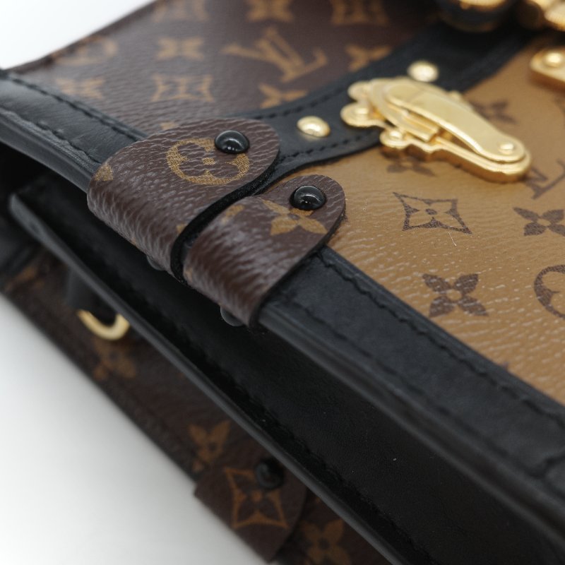 （配件超級全♥️全網最低）Louis Vuitton 路易威登 Monogram Reverse Trunk Clutch 棕色 拼色 金扣 肩背袋-9