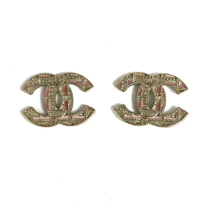 ☆ Chanel 香奈兒 Gold Tone Metal Pink Rhinestones Faux Pearl CC Earrings A19B 金色金屬粉紅色水鑽仿珍珠CC耳環 A19B - 267004151-1