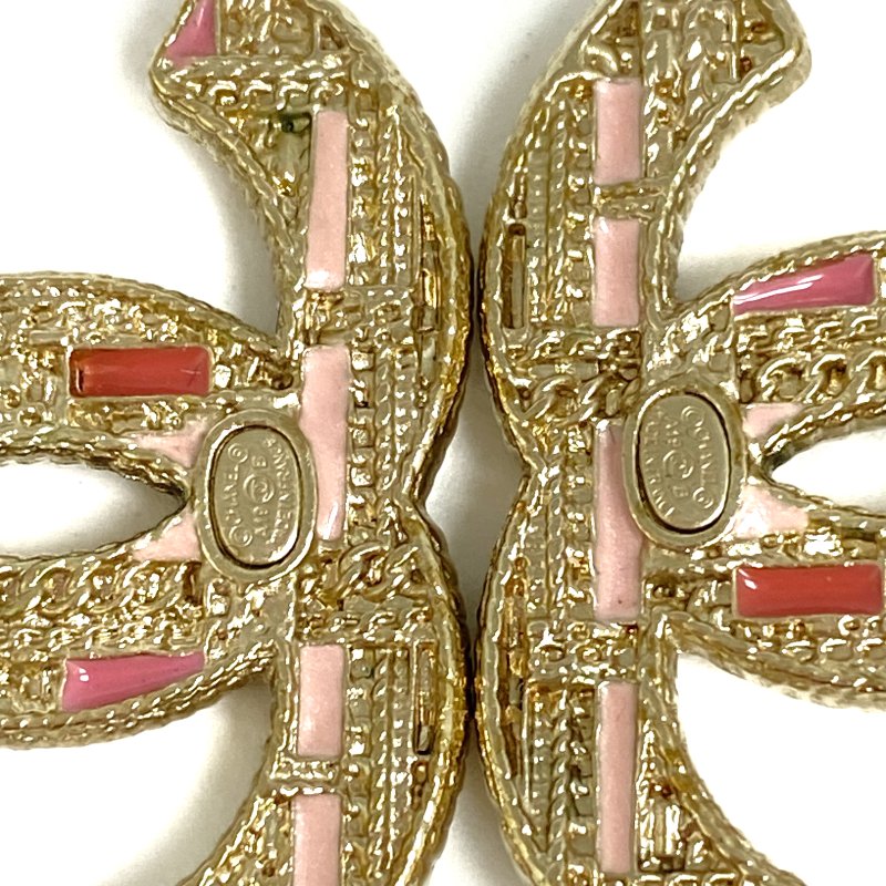 ☆ Chanel 香奈兒 Gold Tone Metal Pink Rhinestones Faux Pearl CC Earrings A19B 金色金屬粉紅色水鑽仿珍珠CC耳環 A19B - 267004151-5