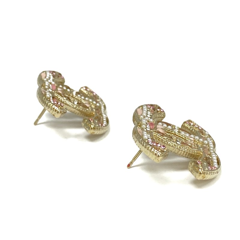 ☆ Chanel 香奈兒 Gold Tone Metal Pink Rhinestones Faux Pearl CC Earrings A19B 金色金屬粉紅色水鑽仿珍珠CC耳環 A19B - 267004151-6