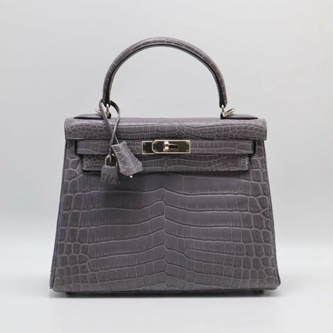 HERMES Kelly 28 霧面鱷魚皮 - 巴黎灰銀 🅀