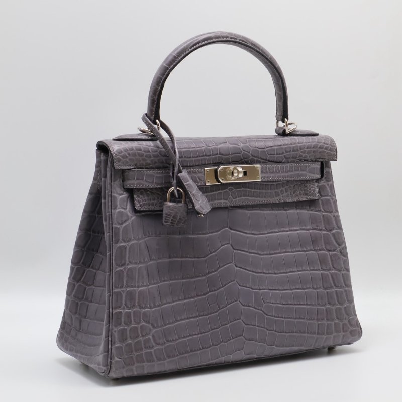 HERMES Kelly 28 霧面鱷魚皮 - 巴黎灰銀 🅀-1