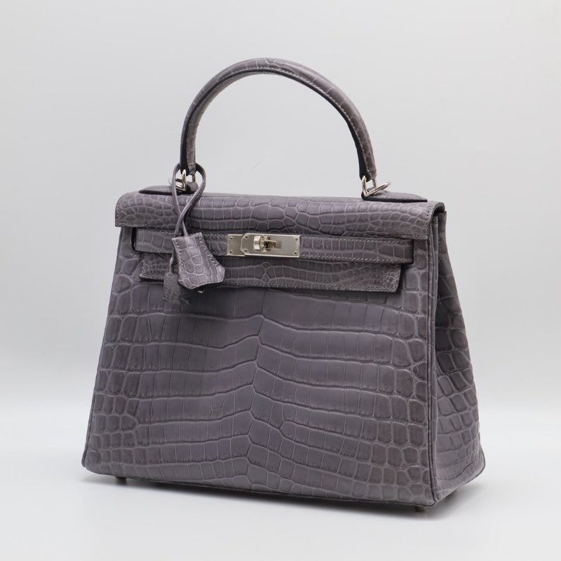 HERMES Kelly 28 霧面鱷魚皮 - 巴黎灰銀 🅀-2