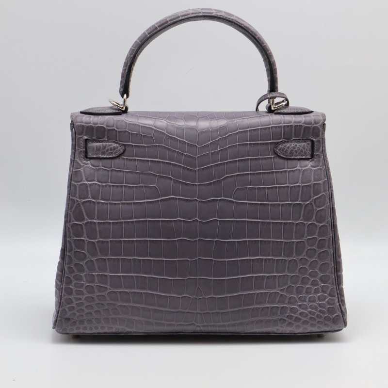 HERMES Kelly 28 霧面鱷魚皮 - 巴黎灰銀 🅀-3