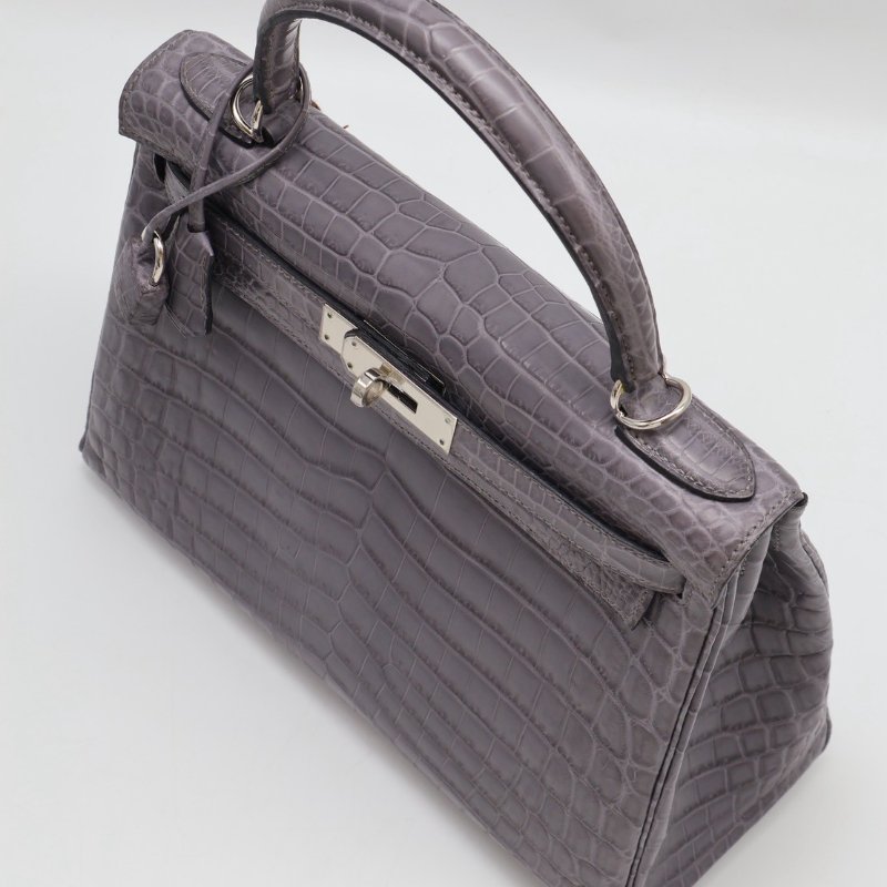 HERMES Kelly 28 霧面鱷魚皮 - 巴黎灰銀 🅀-4