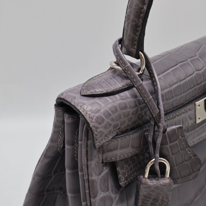 HERMES Kelly 28 霧面鱷魚皮 - 巴黎灰銀 🅀-5