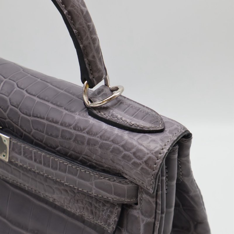 HERMES Kelly 28 霧面鱷魚皮 - 巴黎灰銀 🅀-6