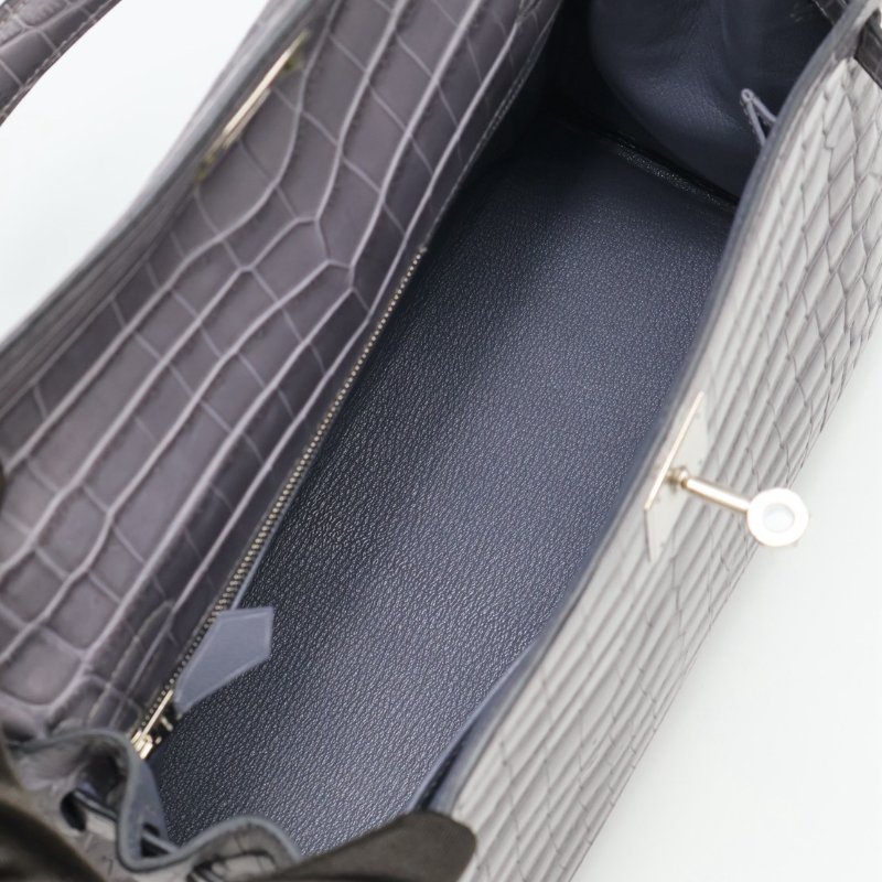 HERMES Kelly 28 霧面鱷魚皮 - 巴黎灰銀 🅀-7