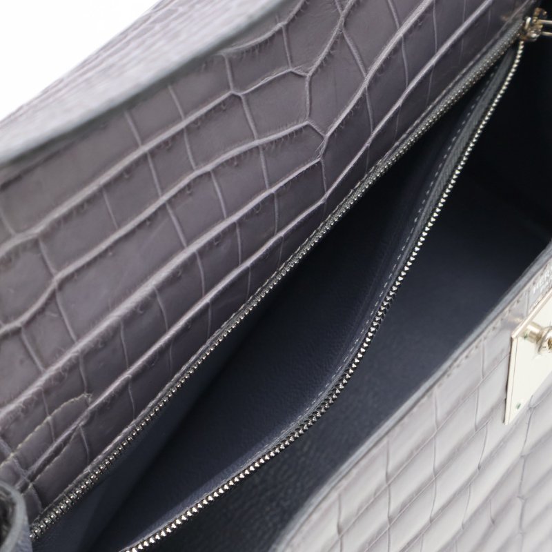 HERMES Kelly 28 霧面鱷魚皮 - 巴黎灰銀 🅀-8
