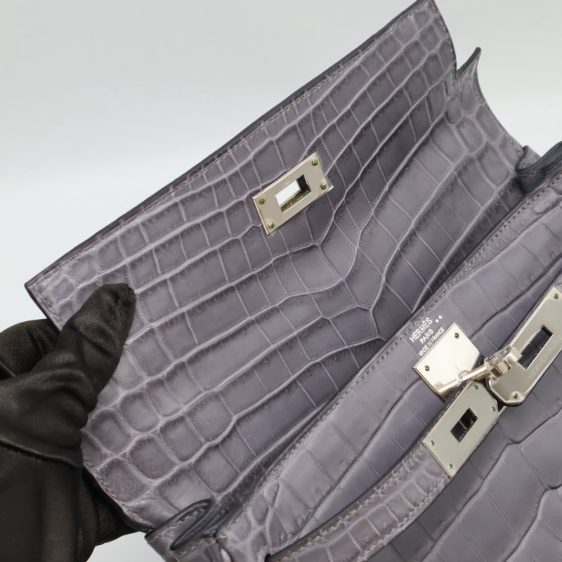 HERMES Kelly 28 霧面鱷魚皮 - 巴黎灰銀 🅀-9