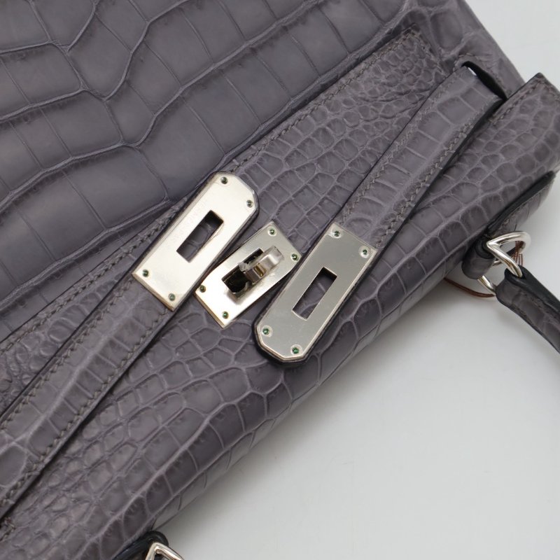 HERMES Kelly 28 霧面鱷魚皮 - 巴黎灰銀 🅀-11