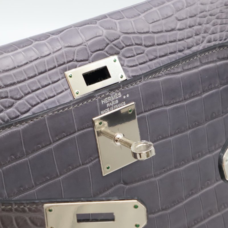HERMES Kelly 28 霧面鱷魚皮 - 巴黎灰銀 🅀-12